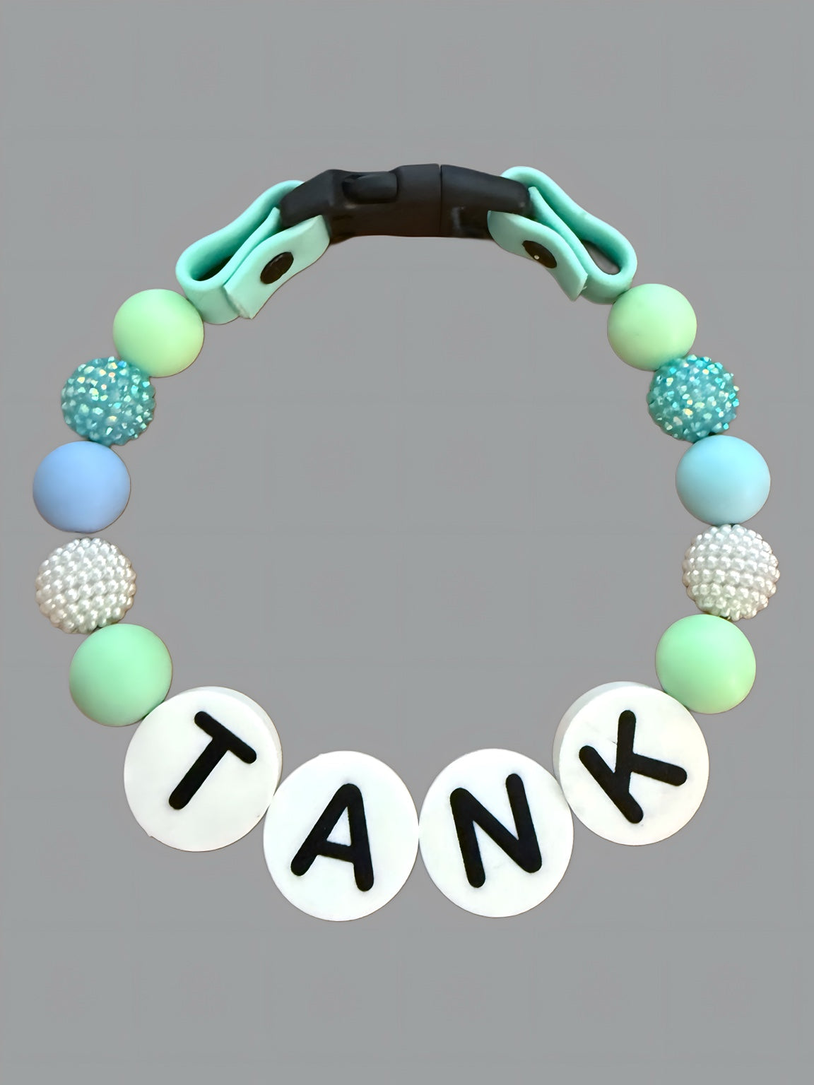 Mint Bubblegum Bead Collar - Custom Name
