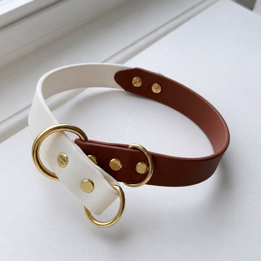 brown + white biothane slip dog collar - The Collar Loft